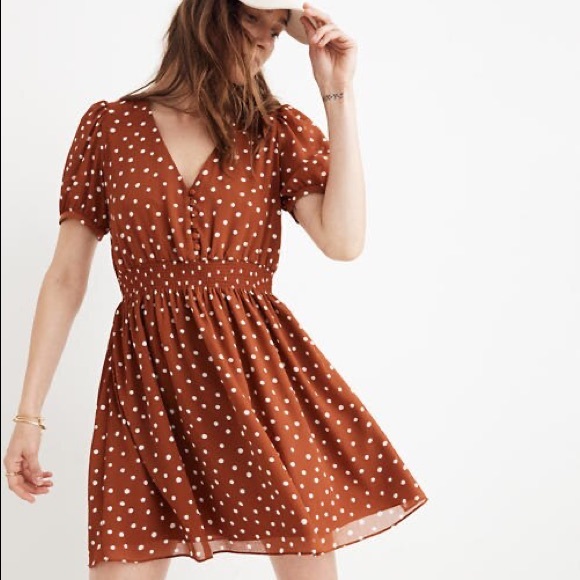 Madewell Dresses & Skirts - NWT Madewell Smocked-Waist Mini Dress Inkspot Dots